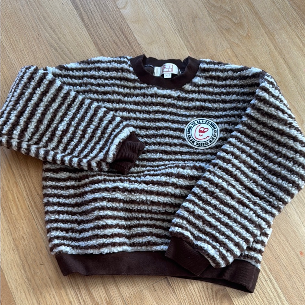Cozy Brown and White Striped Sweater with Crew Neck